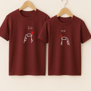 Imagem de Camiseta Algodão Estampa Florck Casal Love Metadinha Apaixonado Relaci