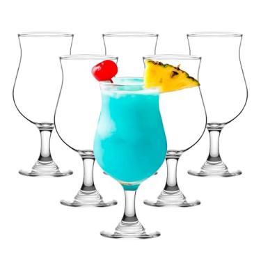 Imagem de binsakao Conjunto de copos Hurricane de 170.1-368.5 g Milkshake Tall Cocktail Glasses para Mojito, Margarita, Sangria, Pina Colada - Vidro Coupe com Haste, 395 ml