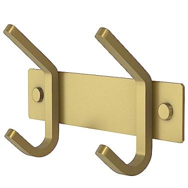 Imagem de SAYONEYES Suporte de parede pequeno para cabide dourado escovado – trilho de aço inoxidável de 15 cm com 2 ganchos de revestimento duplo para entrada, banheiro, quarto, cozinha – Gancho moderno