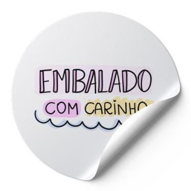 Imagem de 120 Etiquetas Adesivas Redondas Embalado Com Carinho Impressão De Alta
