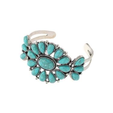 Imagem de MMIUAEG Pulseira feminina turquesa boêmia, joia turquesa, ajustável, étnica, em forma de flor, com contas de lágrima, acessórios para decoração, Medium, Zinco, Sem Pedra Preciosa