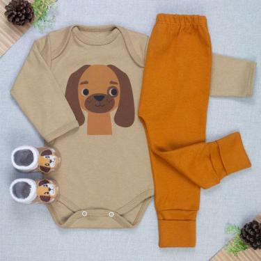 Imagem de Conjunto Bebê Completo Body Manga Longa, Calça Pé Reversível e Pantufa