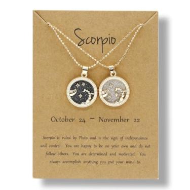 Imagem de 12 colares de constelação do zodíaco com pingente de moeda de disco redondo de ouro para casal, amizade, melhor amigo, dia e noite, colares de equilíbrio Yin Yang para mulheres e homens, personalidade