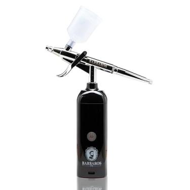 Imagem de BARBAROS Kit de aerógrafo 35 PSI Pistola de aerógrafo sem fio de alta pressão, conjunto de compressor de aerógrafo portátil, mini escova de ar recarregável portátil para barbeiros, estilistas, pintura