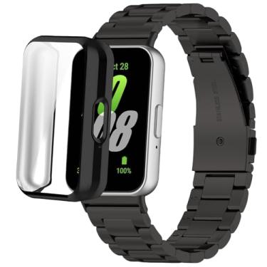 Imagem de Pulseira de relógio de aço inoxidável compatível com Samsung Galaxy Fit 3, pulseira de metal com design respirável, capa protetora de TPU para homens e mulheres