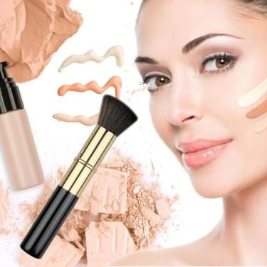 Imagem de Pincel retrátil Kabuki, pincel de maquiagem com base em pó para viagem, pincéis de blush para rosto líquido, creme e pó, pincel de maquiagem tamanho viagem