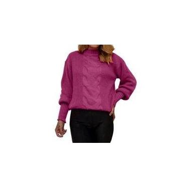 Imagem de Blusa fang manga longa trança central tricôt gola alta moda feminina -