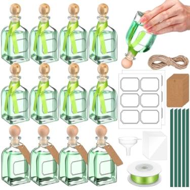 Imagem de Baderke Garrafas de patrono vazias para bebidas Mini garrafas de tequila de patrono com tampas de cortiça, fita verde, garrafa de vidro reutilizável para casamentos, lembrancinhas de festa de