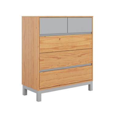 Imagem de Cômoda Square 5 Gavetas Madeira Maciça Natural Pine e Cool Grey