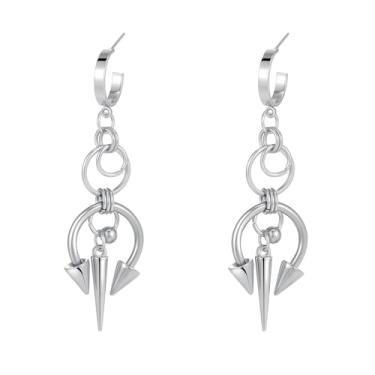 Imagem de Brincos de coração gótico feminino punk rock emo Y2K brincos pendentes vintage exclusivos personalizados espinhos corações joias acessórios para Halloween Natal, Large, Zinco, Sem pedra preciosa