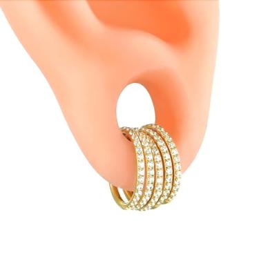 Imagem de Casvort 5 peças 16G 10 mm sem costura septo piercing de nariz segmento tragus anéis de argola 316 aço inoxidável ouro zircônia lóbulo pilhas clickers orelha ganchos piercing joias