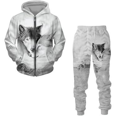 Imagem de Conjunto De Fatos De Treino De Lobo Masculino 2 Peças Conjunto De Roupas De Corrida Casual Manga Longa Esportes, wolf 2, 5XL