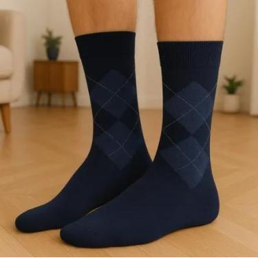 Imagem de Meia Social Masculina Selene Xadrez Escocesa 8010, Azul, G