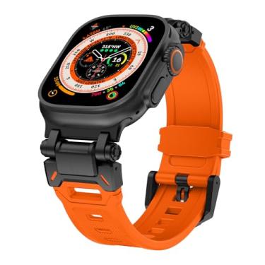 Imagem de AZANU Pulseira de relógio para Apple Watch Ultra 2 de 49 mm, 46 mm, 45 mm e 44 mm, pulseira masculina resistente de silicone para iWatch séries 10, 9, 8, 7, 6, 5, 4, 3, 2 e 1 SE (laranja-B)