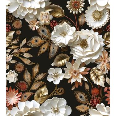 Imagem de Papel de parede vintage descasque e cole papel de contato floral escuro 44,5 cm x 299,7 cm papel de parede de flor de ouro branco vinil à prova d'água autoadesivo folha boho papel de parede botânico