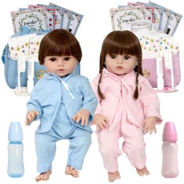 Imagem de Kit 2 Bebe Reborn Gemeos Realista Princesa Principe 36 Itens - Cegonha