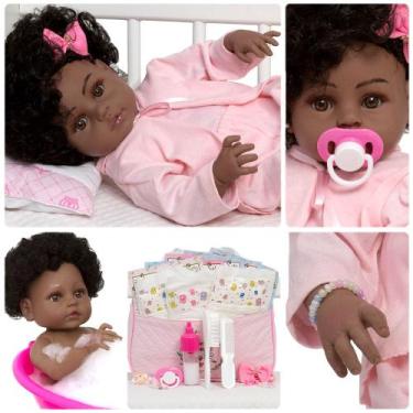 Imagem de Bebe Reborn Negra Enxoval Completo 21 Itens Envio Imediato - Cegonha R