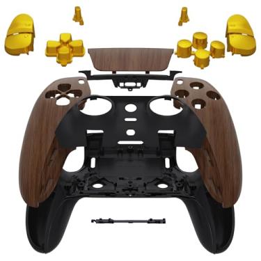 Imagem de eXtremeRate Conjunto Completo Com Botões, Capa Para Touchpad Compatível Controle Ps5 Edge, Acabamento Decorativo Em Madeira E Preto, Placas Frontais Traseiras