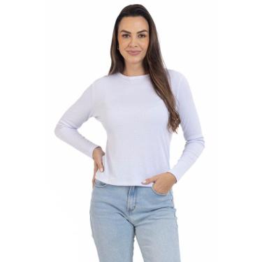 Imagem de Blusa Feminina Manga Longa Gola Redonda Malha Ribana Casual-Feminino