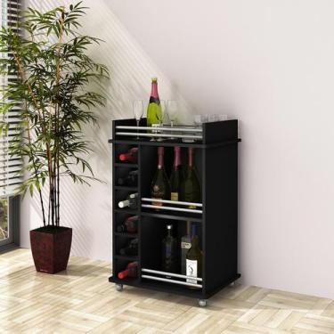 Imagem de Carrinho Adega Bar para 6 Garrafas com Rodizios Preto - DJD Móveis