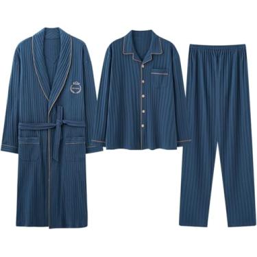 Imagem de Conjunto De Pijama De Algodão Para Homens 3-pack Calças De Manga Longa Leve Kimono Macio Na Altura Do Joelho Roupões De Banho Para Spa E Casa, Style 4, 4XL