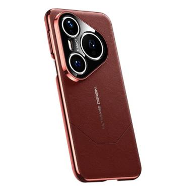 Imagem de HAOMRIYL Capa de couro para Huawei Pura 80 Ultra/80 Pro+/80 pro/80, capa galvanizada premium, proteção de câmera à prova de choque, capa ultrafina, vermelha, 80 Pro+