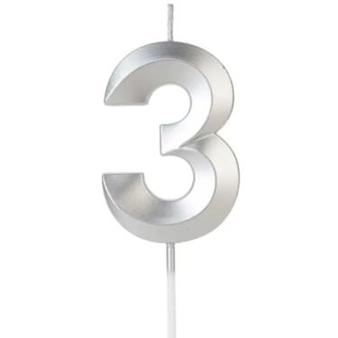 Imagem de Vela de Aniversario Design Prata Perolizada (Numero 3)