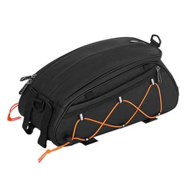 Imagem de GlneYos Bolsa para bicicletário, bolsa de bicicleta, impermeável, porta-malas, bolsa traseira refletiva de grande capacidade, acessórios de bicicleta, bolsa de ombro para andar laranja
