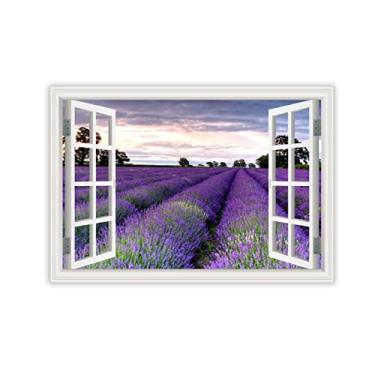 Imagem de Impressão em tela, janela de arte de parede, lindo campo de lavanda, vista de janela falsa 3D, pintura de paisagem, imagem de natureza, impressão em tela, arte de parede para sala de estar 60 x 90 cm