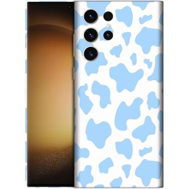 Imagem de SM CASES Capa para Samsung Galaxy S24 Ultra 5G - Pele de vaca animal impressão azul design impresso 3D capa traseira de plástico rígido compatível com Samsung Galaxy S24 Ultra