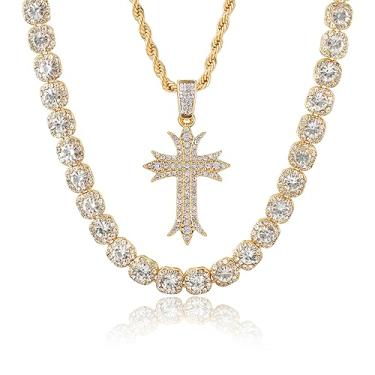 Imagem de ICE STAR Corrente masculina luxuosa de 11 mm quadrada de 11 mm - joia elegante com diamantes simulados, zircônia cúbica em liga durável - disponível em acabamento dourado ou prateado 14k, Zinco, Sem