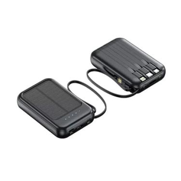 Imagem de Power Bank Solar 10.000mAh, Portátil, 5 Portas, Carregamento Rápido, USB Tipo C e Micro USB, Preto