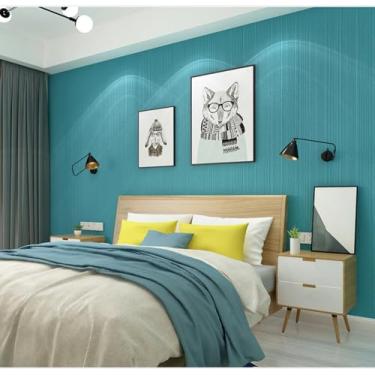 Imagem de Papel de parede moderno não tecido listrado vertical não autoadesivo cor sólida quarto sala de estar restaurante decoração papel de parede azul pavão 53 * 950 cm