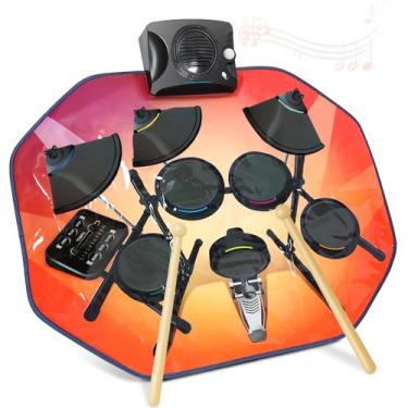 Imagem de Conjunto de Bateria Eletrônica Roll up Drum Set Multiuso à Prova D'água Kit de Bateria Eletrônica Portátil Roll up Drum Practice Pads para Adultos