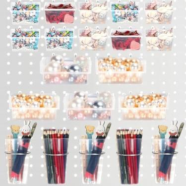 Imagem de Pacote com 20 copos Pegboard conjunto de caixas de pegboard, organizador de parede Pegboard com ganchos e laços, acessório organizador sortido de ganchos para garagem oficina armazenamento de escritório (transparente)