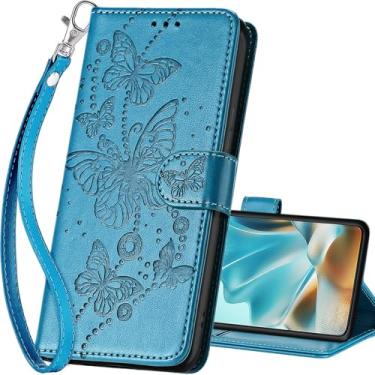 Imagem de Capa carteira para Motorola Moto Edge 2025, capa flip com suporte para mulheres e homens, capa de telefone de couro PU adequada para Moto Edge 60 Fusion/Edge 60 [Azul-borboleta]
