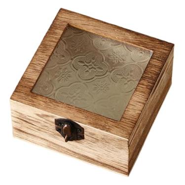 Imagem de AFXGUSD Caixa de Armazenamento de Madeira, Enfeite com Tampa de Vidro, Caixa de Lembrança Resistente, Organizador para Cozinha, Sala de Estar, Entrada, Quarto, Quadrado Castanho Claro, Tamanho real