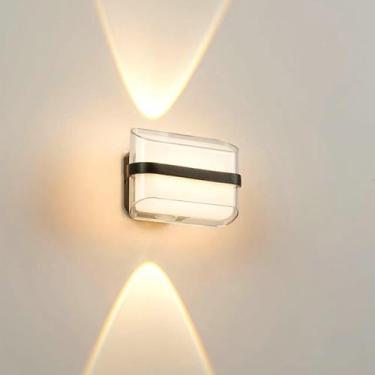 Imagem de LED Exterior apliques de parede IP65 impermeáveis alumínio candeeiros de parede modernos corredor up & Down iluminação interior / exterior para jardim terraço varanda fachada (preto, luz quente