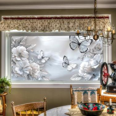 Imagem de BlissYard Película de janela de flores arco-íris 99,3 × 44,7 cm Flora e Borboleta Janela Privacidade Película de vidro decoração de janelas anti-UV bloqueador solar controle de calor adesivos de