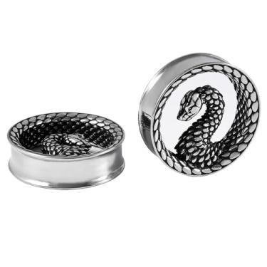 Imagem de Piercingpops 2 alargadores de orelha de cobra de aço inoxidável 316L expansor de orelha com alargador duplo alargador piercing calibre de orelha joia corporal 6 mm-25 mm (prata, 7/8" (22 mm))