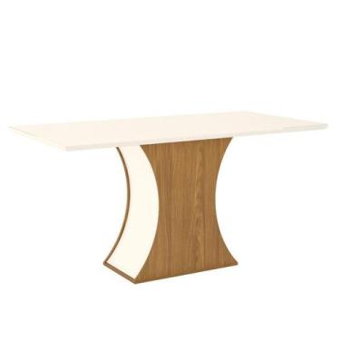 Imagem de Mesa de Jantar Luiza 160 cm Canto Reto com Vidro Nature Off White  Hen