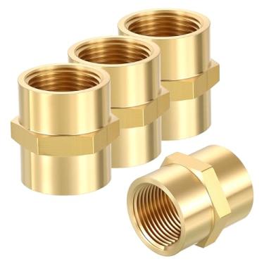 Imagem de Rebower 6 pacotes de adaptadores FeMale para FeMale, 3/10.2 cm FNPT x 3/10.2 cm FNPT Acoplador de acoplamento de latão cabeça hexagonal encaixe de tubulação para automóvel, transferência de fluidos