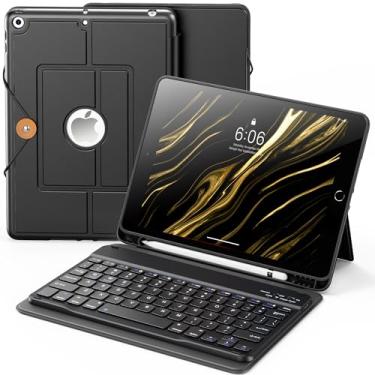 Imagem de INFILAND Capa para iPad de 9ª geração com teclado de 10,2 polegadas iPad 9ª/8ª/7ª geração, capa fólio com suporte para lápis, capa protetora fina e destacável para Apple iPad, preta