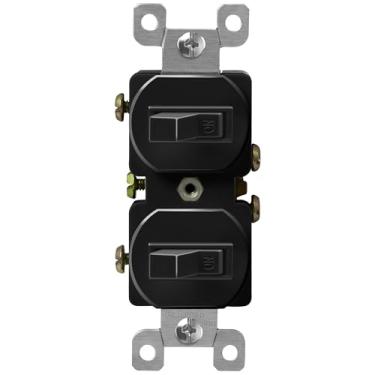 Imagem de ENERLITES - Interruptor de luz de alavanca dupla dupla, polo único, fiação lateral, apenas fio de cobre, parafuso de aterramento, grau residencial, 15A 120V, listado na UL, 82150-BK,