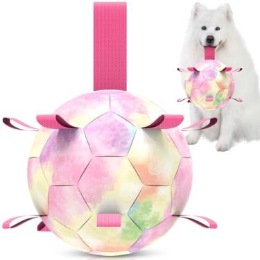 Imagem de QDAN Bola de futebol para cães extragrandes – Bolas duráveis para cães extragrande, brinquedo aquático para cães de piscina na praia, brinquedos interativos para cabo de guerra, presentes de