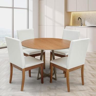 Imagem de Mesa De Jantar Herval Meriti Com 4 Cadeira Herval Pérola Jequitiba, Chocolate E Off White