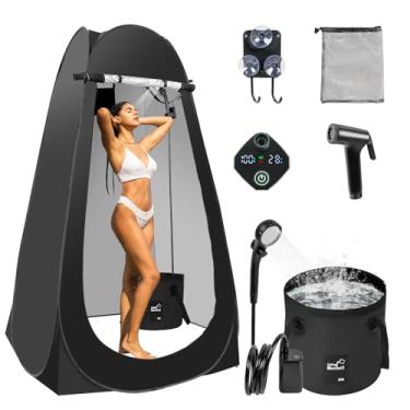 Imagem de Tenda de chuveiro pop-up para acampamento, barraca de chuveiro portátil para uso ao ar livre com chuveiro recarregável de 6000 mAh (preto)