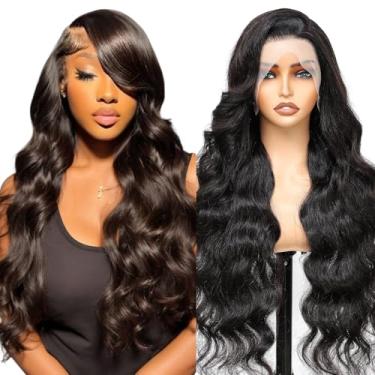 Imagem de Peruca de cabelo humano ondulado frontal com renda frontal de 13 x 4 HD para mulheres 180% de densidade de cabelo virgem brasileiro pré-arrancado sem cola peruca ondulada preta natural 66 cm