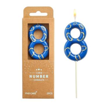 Imagem de PHD CAKE Anéis azuis e dourados de 6 cm com 8 números de velas de aniversário, velas com números de desenho animado, velas com número de bolo, celebração de festa, vela estilo