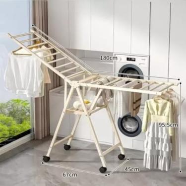 Imagem de Varal de Chão Grande com Abas de Roupas Úmidas Não Enferruja Dobrável Até 25kg de Roupa (Varal com Rodinhas)